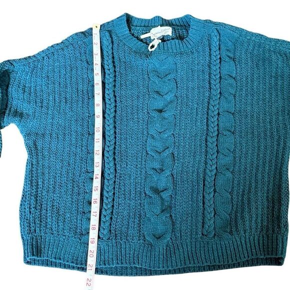 Oversized Teal Cable Knit Chunky Casual Sweater Pull Over Womens Sz Small New - Picture 3 of 7